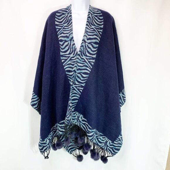 Pashmina Womens Navy Blue Animal Print Rectangle Shape Reversible Shawl Scarf - Picture 1 of 7